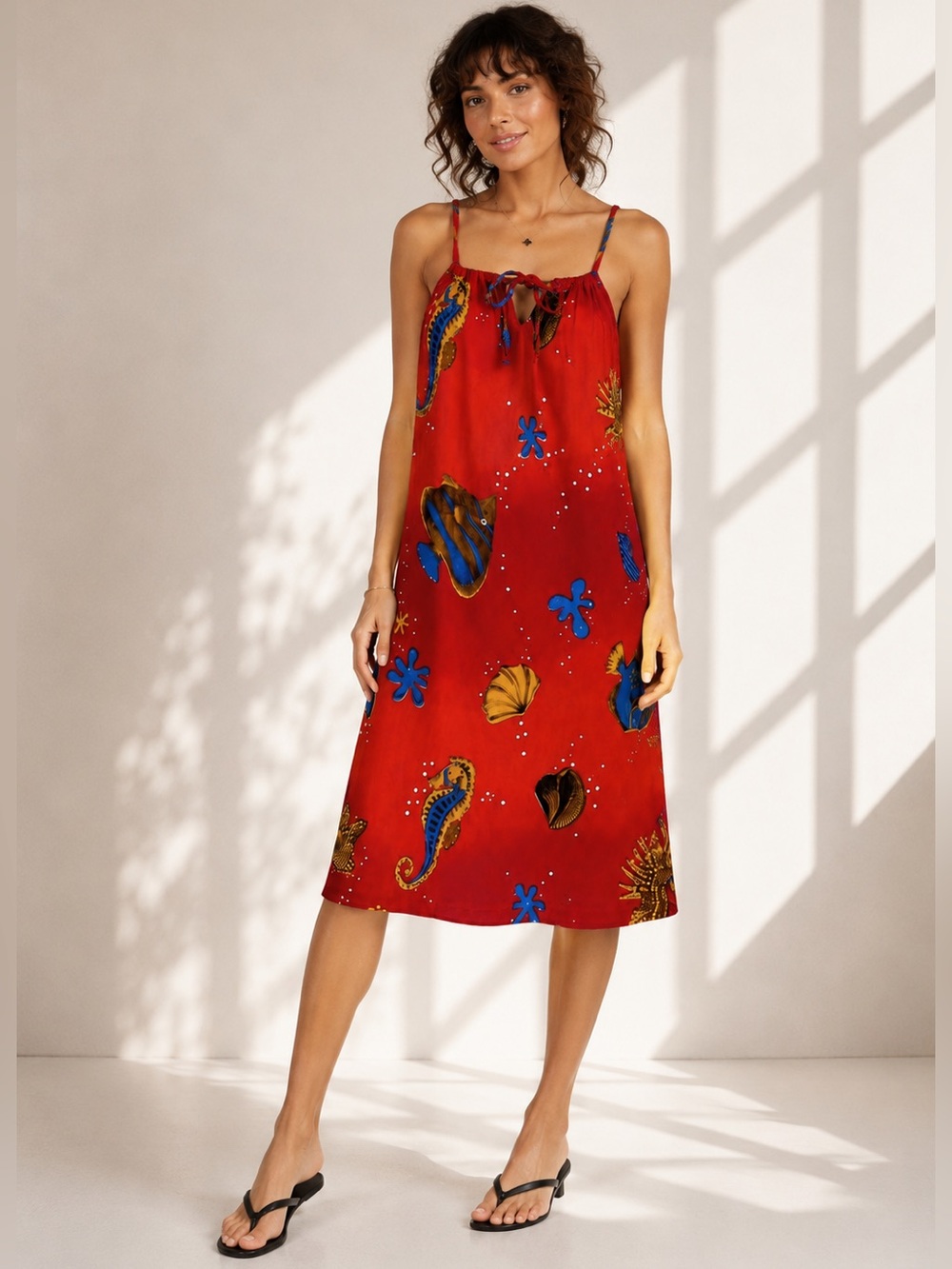 Vintage Raindrops Tropical Fish Rayon Dress One Size Boho Resort Beach Coverup